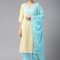 Amirah s Women Beige Yoke Design Gotta Patti Pure Cotton Kurta with Palazzos & With Dupatta-picture-56