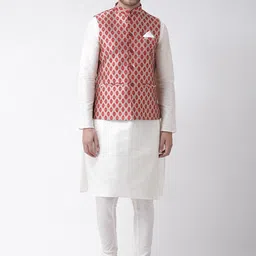 DEYANN Men Off-White & Maroon Self Design Kurta with Churidar-picture-16