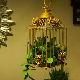 Homesake Gold-Toned Bird Cage with Floral Textured Details-image-78