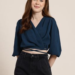 HERE&NOW Criss-Cross Tie-Ups Wrap Crop Top-image-97
