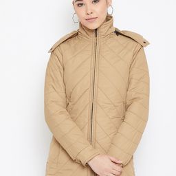 Spirit Women Khaki Longline Quilted Jacket-image-83