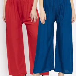 Clora Creation Women Pack of 2 Red & Blue Knitted Palazzos-image-95