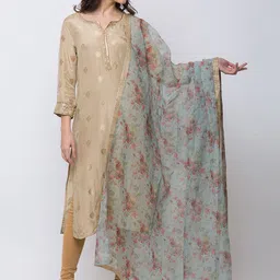 Ethnicity Women Mint Green & Gold-Coloured Floral Printed Dupatta-picture-31