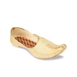 DESI COLOUR Men Gold Woven Design Mojaris-image-70