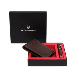 WildHorn Men Brown RFID Protected Genuine Leather Wallet & Pen Accessory Gift Set-image-49