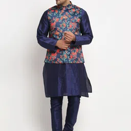 Benstoke Men Blue Solid Kurta with Pyjamas-image-83