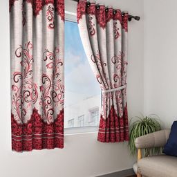 Home Sizzler Cream & Maroon Set of 2 Ethnic Motifs Window Curtains-12