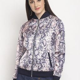 OTORVA Women Satin  Pink Navy Blue Snake Printed Windcheater Bomber Jacket-picture-8