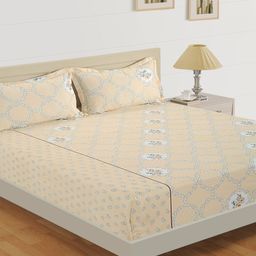 SWAYAM Beige Floral 144 TC Cotton 1 Queen Bedsheet with 2 Pillow Covers-image-82