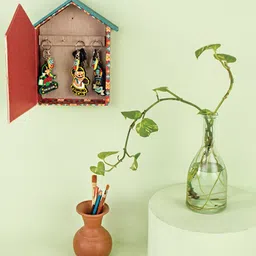 Chumbak Off White & Turquoise Blue Printed Hooked On Wall Home Key Holder-31