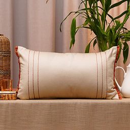 ZEBA Beige Embroidered Striped Rectangle Cushion Cover-22