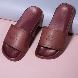 WROGN Men Burgundy Solid Sliders with Brand Logo Detail-3