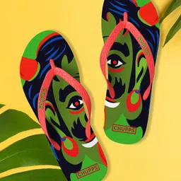 CHUPPS Men Nazarbattu Green & Red Printed Natural Rubber Sustainable Thong Flip-Flops-image-94