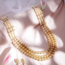 Rubans Women Gold-Plated & White Pearl Studded Jewellery Set-image-15