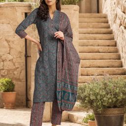 KALINI Ethnic Motifs Printed Mandarin Collar Kurta With Trousers & Dupatta-38