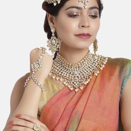 Peora Women 18K Gold Plated White American Diamond Bridal Jewellery Set-image-10