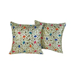 TANLOOMS White & Orange Set of 2 Embellished Square Cushion Covers-18