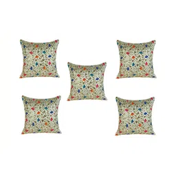TANLOOMS Beige & Blue Set of 5 Floral Rectangle Cushion Covers-picture-11