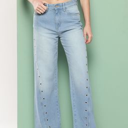 Killer Women Mid-Rise Light Fade Embellished Wide Leg Jeans-image-98