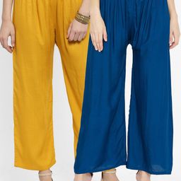 Clora Creation Women Mustard Yellow & Blue Set Of 2 Palazzos-image-61