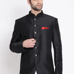 VASTRAMAY Men Black Solid Tailored-Fit Bandhgala-picture-57