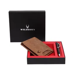 WildHorn Men Tan Brown RFID Protected Genuine Leather Wallet & Pen Accessory Gift Set-image-64