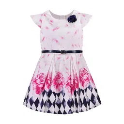 Wish Karo Girls White & Pink Printed Fit and Flare Dress-image-61