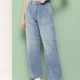 Killer Women Mid-Rise Light Fade Panelled Barrel Fit Jeans-image-64