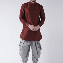 DEYANN Men Maroon & Silver-Toned Solid Kurta with Patiala-picture-4