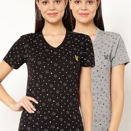 VIMAL JONNEY Women Pack Of 2 Printed V-Neck T-shirt-image-87