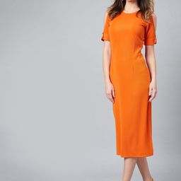 Athena Women Orange Solid Sheath Dress-image-76