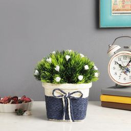 FOLIYAJ Green & White Artificial Plant with Woven Faux Jute Pot-15