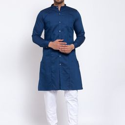 KLOTTHE Men Blue Thread Work Kurta-image-79