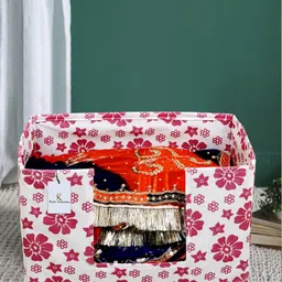 Kuber Industries Unisex Set Of 2 Pink & White Flowers Print Saree Stacker Organisers image 4