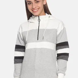 Campus Sutra Women Grey & White Colourblocked Hooded Sweatshirt-picture-41