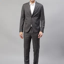 LINDBERGH Men Charcoal Grey Checked Slim-Fit Single-Breasted Formal Suit-image-66