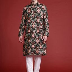 MANQ Men Ethnic Motifs Printed Pure Cotton Kurta with Pyjamas-image-70