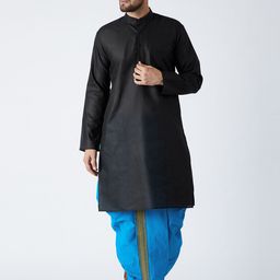 SOJANYA Men Black & Blue Solid Kurta with Dhoti Pants-7