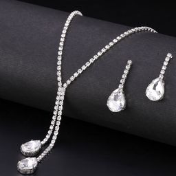 Yellow Chimes Silver-Plated & White CZ-Studded Teardrop-Shaped Jewellery Set-13