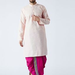 SOJANYA Men Peach-Coloured & Magenta Solid Kurta with Dhoti Pants-41