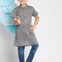 VASTRAMAY Boys Grey Melange Handloom Kurta-37