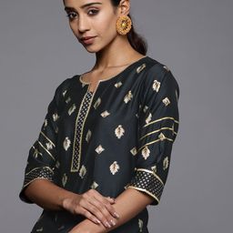 Libas Women Charcoal Floral Printed Gotta Patti Kurta-49