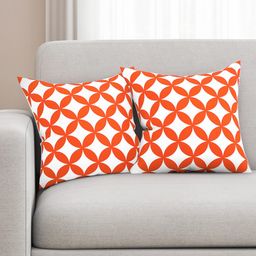 SEJ by Nisha Gupta Orange & White Set of 2 Printed 16'' x 16'' Square Cushion Covers-46