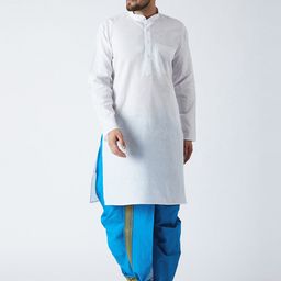 SOJANYA Men White & Blue Solid Kurta with Dhoti Pants-image-71