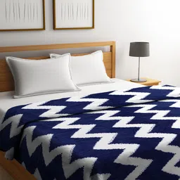 Cortina Navy Blue & White Chevron Print AC Room 250 GSM Double Bed Flannel Blanket-image-78