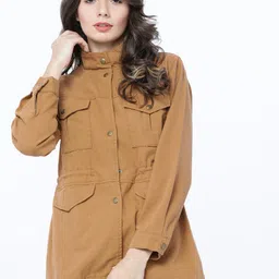 Tokyo Talkies Women Khaki Solid Tailored Jacket-image-96