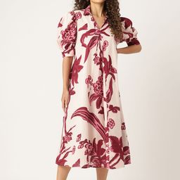MISRI Floral Print Puff Sleeve A-Line Midi Dress-image-39