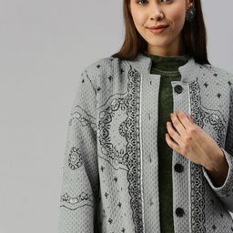 Global Desi Women Grey & Black Longline Parka Jacket-image-19