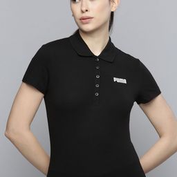 Puma Women Black Solid Essentials Pique Polo Collar T-shirt-picture-33