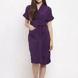 ELEVANTO Women Purple Solid Bath Robe-image-29